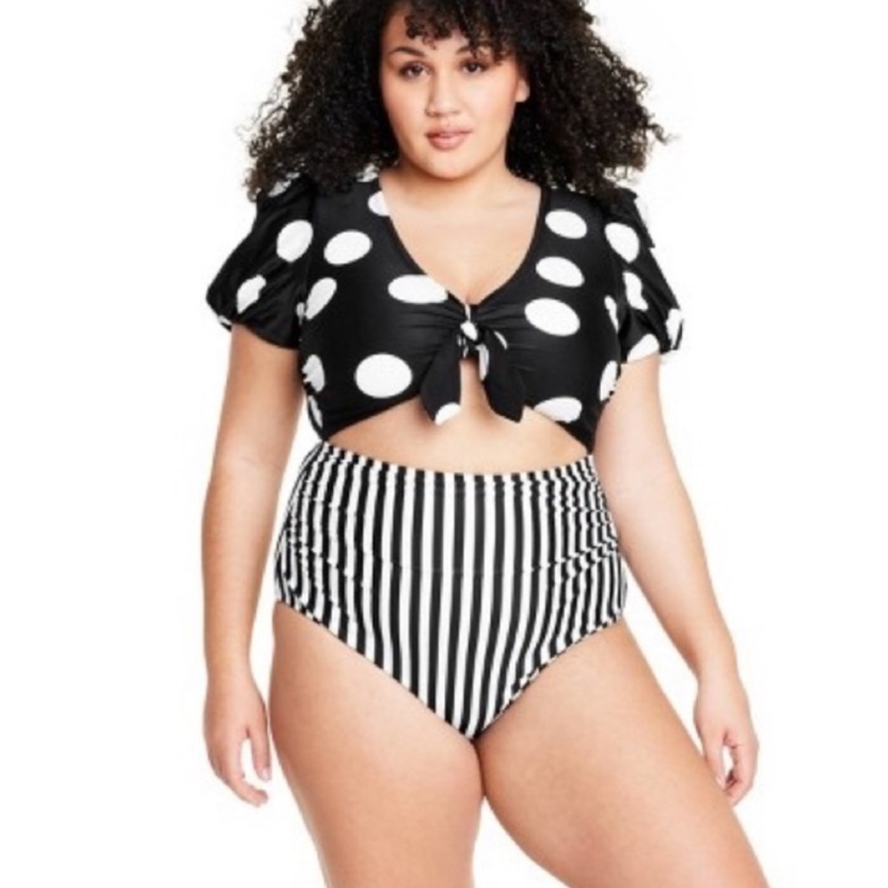 Tabitha Brown x Target Swimsuit 24W Plus One Piece Striped Dot Print Tie Front